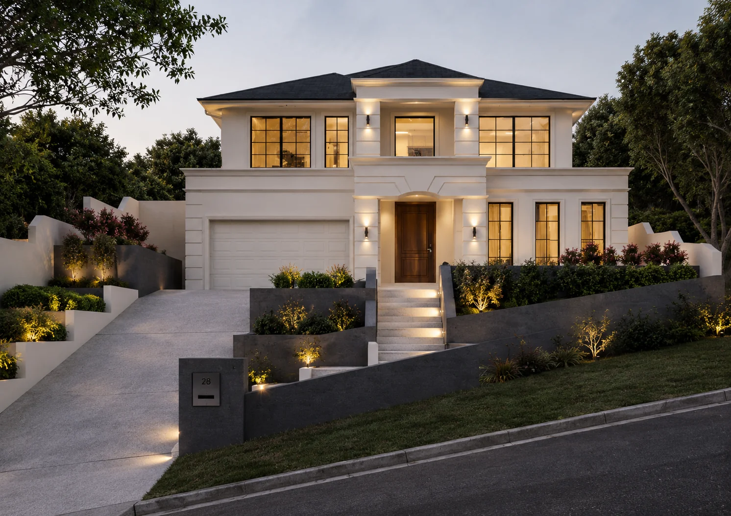 Considered residence built across a steep landscaped site
